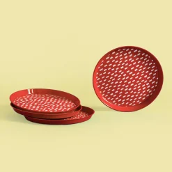 Zestaw 4 talerzy plastikowych czerwony, 21 cm