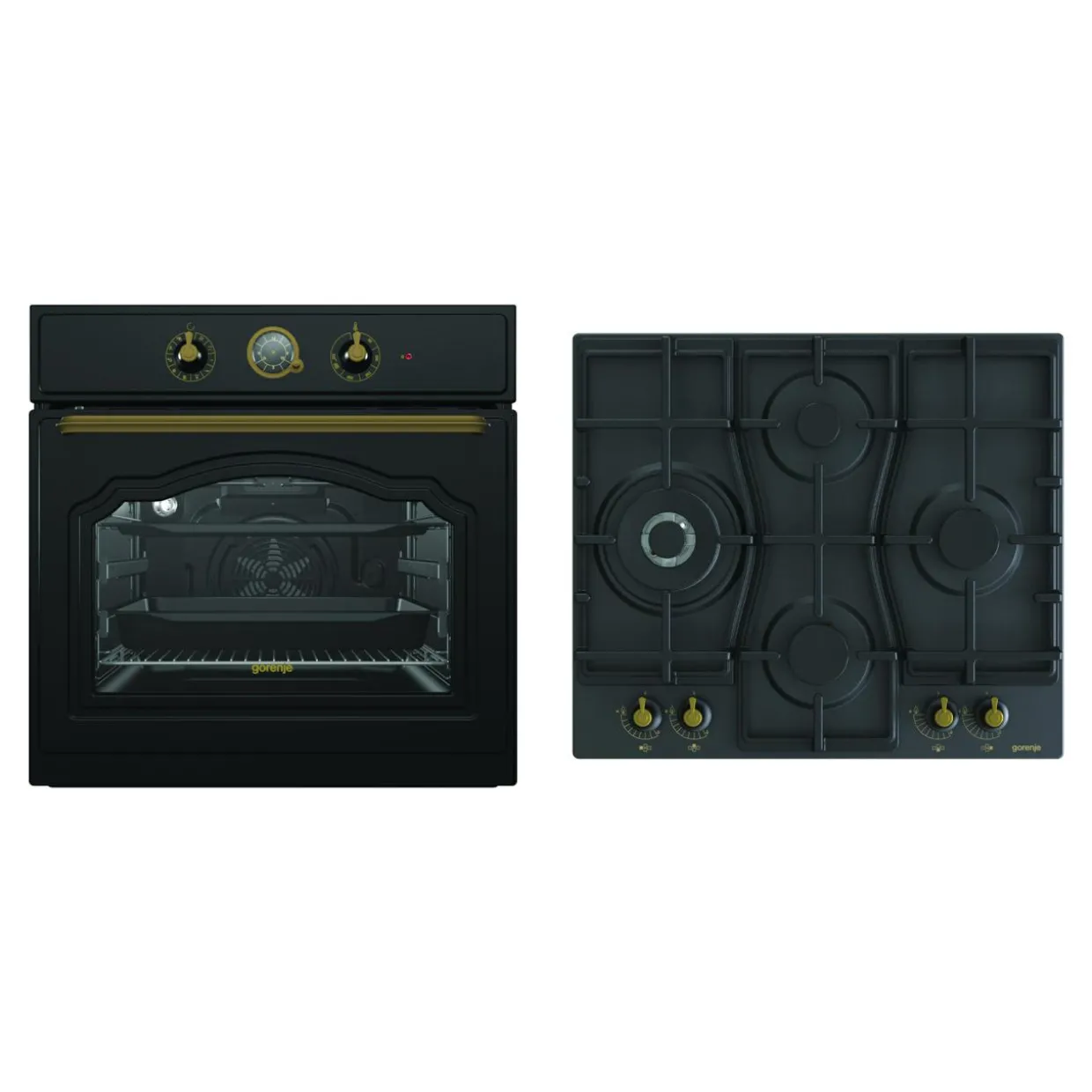 Zestaw GORENJE czarny CLASSICO – piekarnik i płyta gazowa