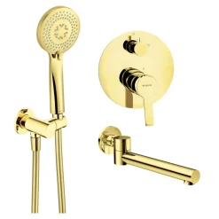 Zestaw prysznicowy podtynkowy z wylewką wannową NAC Z9QA złoty ARNIKA