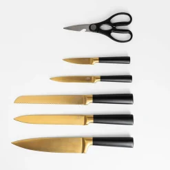 Zestaw złotych noży w bloku COMO 8 el.