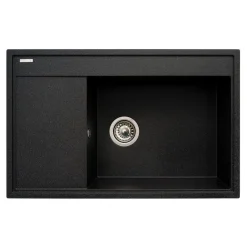 Zlewozmywak czarny z wkładką ociekową prawy ARES 79x50 cm + korkociąg