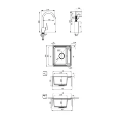 Zlewozmywak granitowy czarny z baterią i dozownikiem DEANTE 55x44 cm