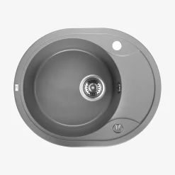 Zlewozmywak jednokomorowy okrągły z półociekaczem 58x47 cm okrągły szary kamienny LAVEO BOS