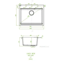 Zlewozmywak jednokomorowy 60x50 cm czarny granitowy LAVEO NOX