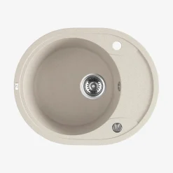 Zlewozmywak jednokomorowy okrągły z półociekaczem beżowy 58x47 cm LAVEO BOS