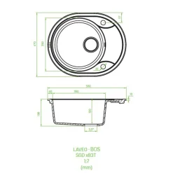 Zlewozmywak jednokomorowy okrągły z półociekaczem 58x47 cm czarny LAVEO BOS