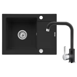 Zlewozmywak z baterią czarno-srebrną HEROS 59x44 cm
