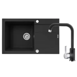 Zlewozmywak z baterią czarno-srebrną HEROS 78x48 cm