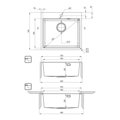 Zlewozmywak z baterią wielofunkcyjną OLFATO PRECIOUS TITANIUM 55x50,5 cm