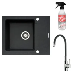 Zlewozmywak ZEFIR z baterią HERA czarny 62x50 cm + Pyra Clean