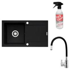 Zlewozmywak ZEFIR z baterią HERA karbon 76x44 cm + Pyra Clean