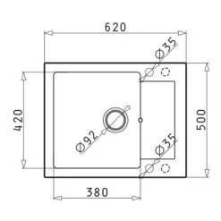 Zlewozmywak ZEFIR z baterią HERA karbon 62x50 cm + Pyra Clean