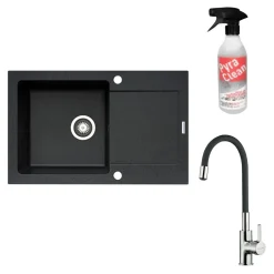 Zlewozmywak ZEFIR z baterią HERA czarny 79x50 cm + Pyra Clean